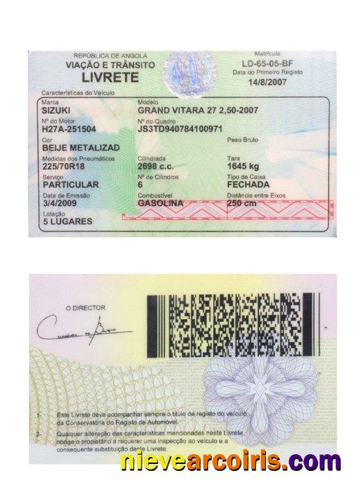 Angola vehicle registration card